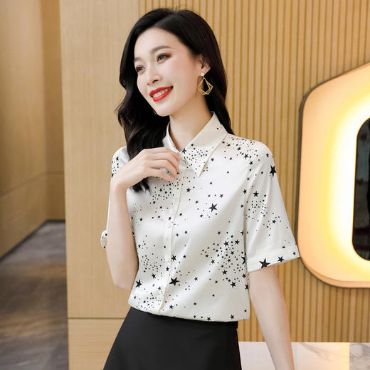 ASE-3573    立领时尚印花短袖女士衬衫 商品图1