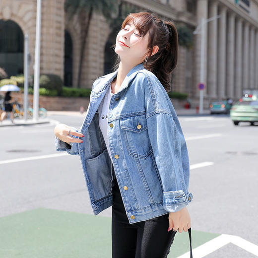 YLFS-PPP新款韩版时尚气质宽松翻领长袖短款牛仔外套 商品图2