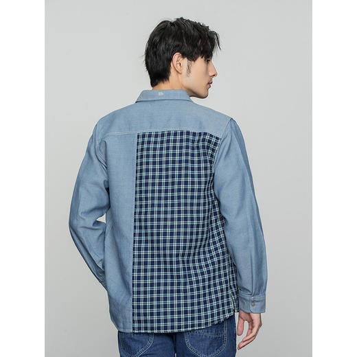 Lee商场同款22春季新品101+舒适浅蓝拼接男衬衫LMT001519100-562 商品图1