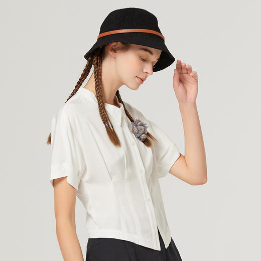 Famecoco范可儿短袖夏季女衬衫修身夏季新款洋气高端别致小衫F223BH011 商品图1