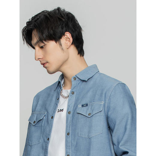 Lee商场同款22春季新品101+舒适浅蓝拼接男衬衫LMT001519100-562 商品图4
