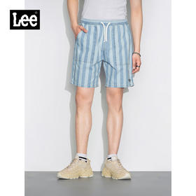 Lee商场同款22春夏新品浅蓝条纹松紧男牛仔短裤LMB100903100-572