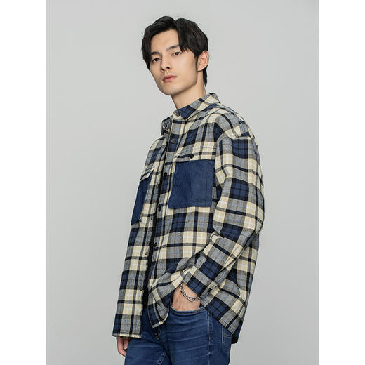 Lee商场同款22春夏新品舒适蓝色格纹磨毛男衬衫LMT001435100-426 商品图3
