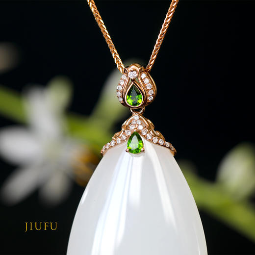 18K玫瑰金和田玉（白玉）镶钻吊坠--欲滴/双面水滴23*38mm 商品图2