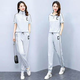 YR-2022春夏短袖新款两件套白色浅灰色淑女【XP】