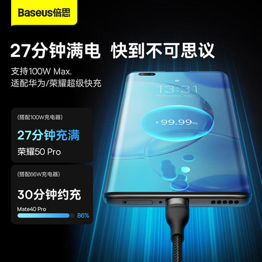 倍思 闪速系列2 一拖三快充数据线USB to M+L+C 100W 1.2m 商品图5
