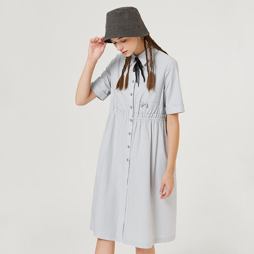 famecoco范可儿休闲宽松纯棉短袖连衣裙女夏季新款气质通勤衬衫裙F223FA012 商品图1