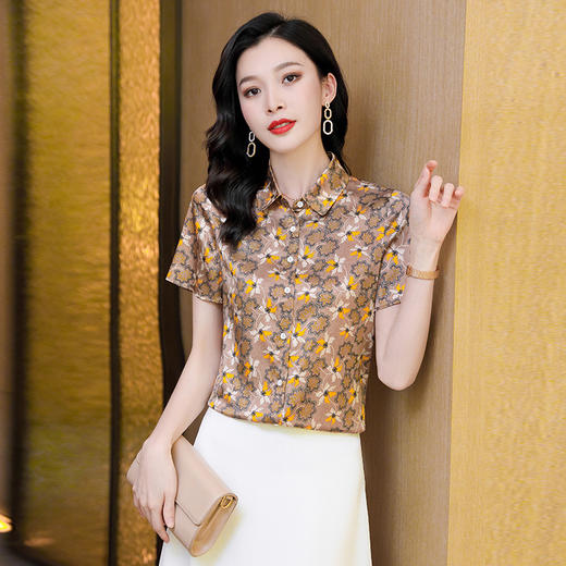 ASE 3576时尚韩版气质百塔印花真丝桑蚕丝衬衫 商品图1