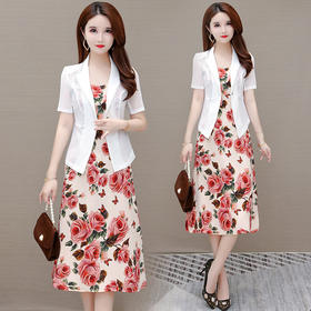 YWE EA233印花裙套装时尚休闲气质通勤雪纺衫套装