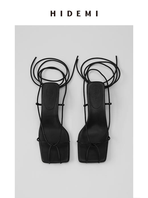 HIDEMI方头系带设计感小跟凉鞋 红色/黑色/白色/金色 商品图12