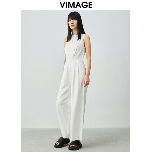 VIMAGE纬漫纪新款气质通勤时尚百搭无袖高腰阔腿连体裤女V1307918 商品图2