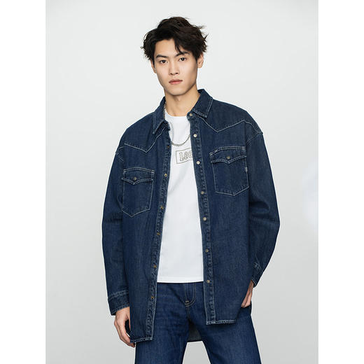 Lee商场同款22春季新品舒适版深蓝色男牛仔衬衫LMT0015183HH-504 商品图2