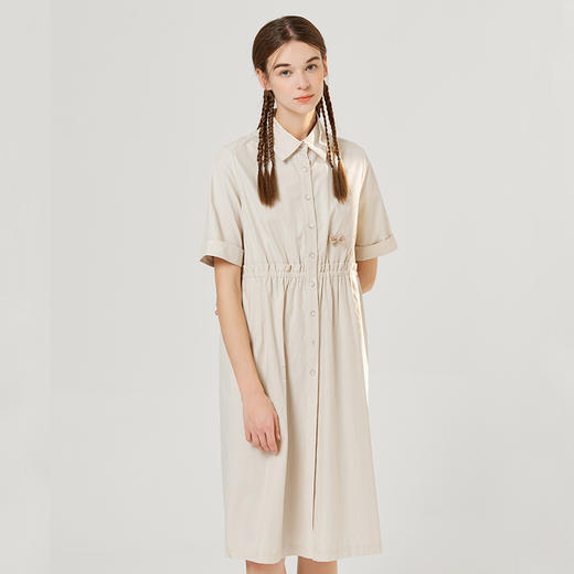 famecoco范可儿休闲宽松纯棉短袖连衣裙女夏季新款气质通勤衬衫裙F223FA012 商品图3