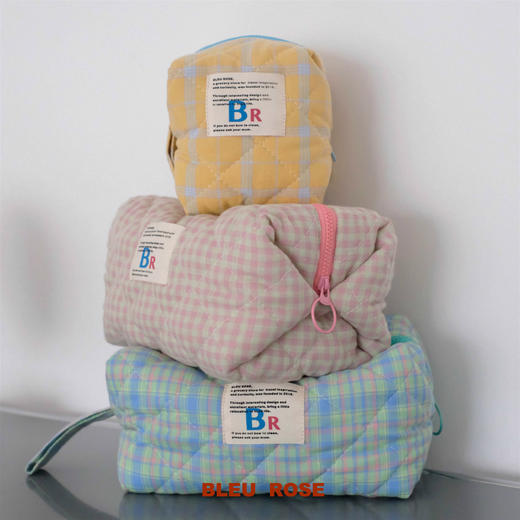 豆腐包 BLEU et ROSE ins风立体格纹大容量便携化妆包 小号/大号 商品图1