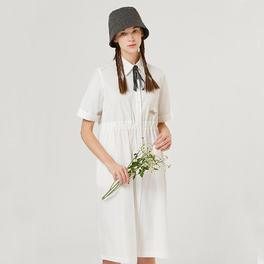 famecoco范可儿休闲宽松纯棉短袖连衣裙女夏季新款气质通勤衬衫裙F223FA012 商品图2