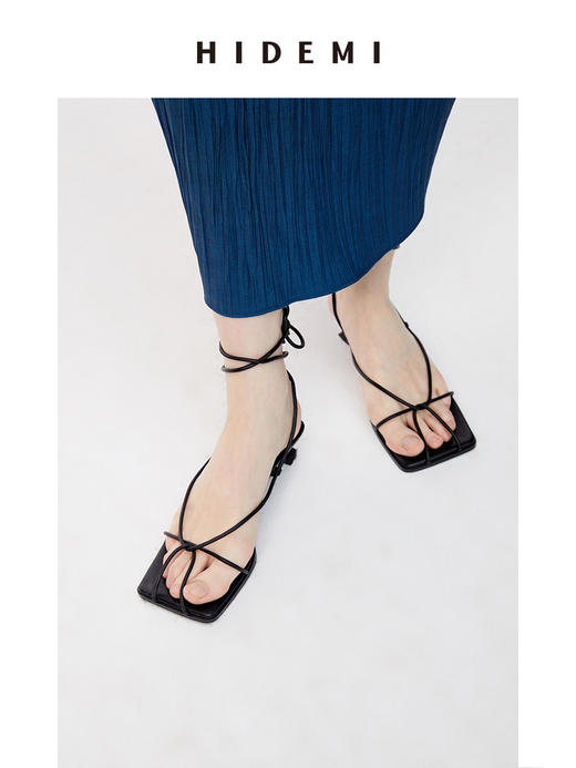 HIDEMI方头系带设计感小跟凉鞋 红色/黑色/白色/金色 商品图9