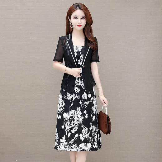 YWE EA233印花裙套装时尚休闲气质通勤雪纺衫套装 商品图1