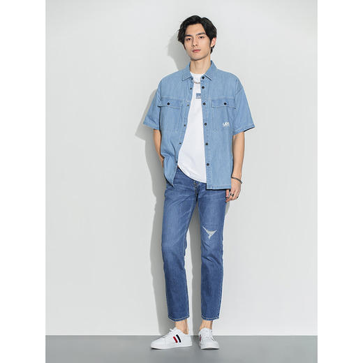 Lee商场同款22春夏新品舒适浅蓝男短袖牛仔衬衫LMT0015036VC-503 商品图2