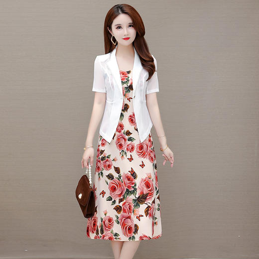 YWE EA233印花裙套装时尚休闲气质通勤雪纺衫套装 商品图2