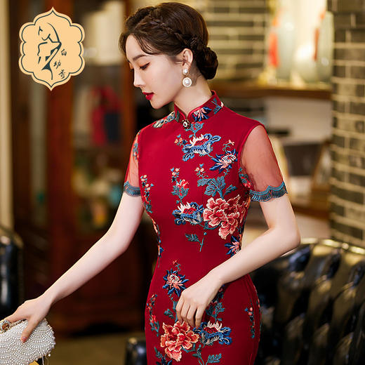 STFS-B2001修身旗袍中国风立领时尚刺绣旗袍 商品图0