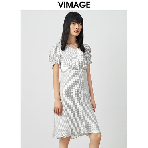 VIMAGE纬漫纪女装夏V领泡泡袖连衣裙中长裙V1307958 商品图2