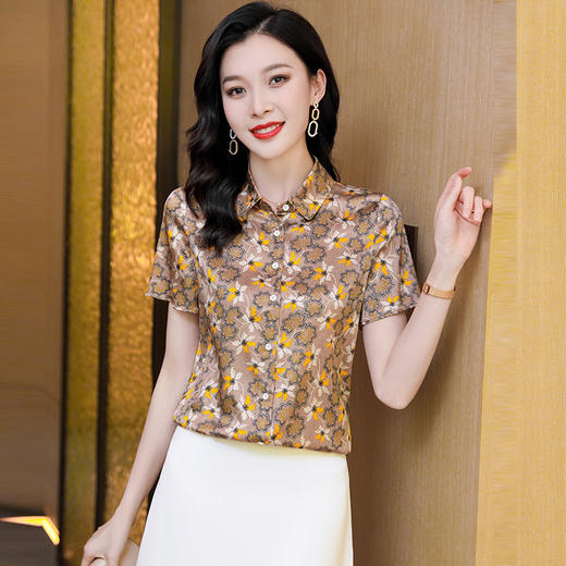 ASE 3576时尚韩版气质百塔印花真丝桑蚕丝衬衫 商品图3