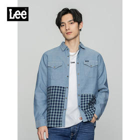 Lee商场同款22春季新品101+舒适浅蓝拼接男衬衫LMT001519100-562
