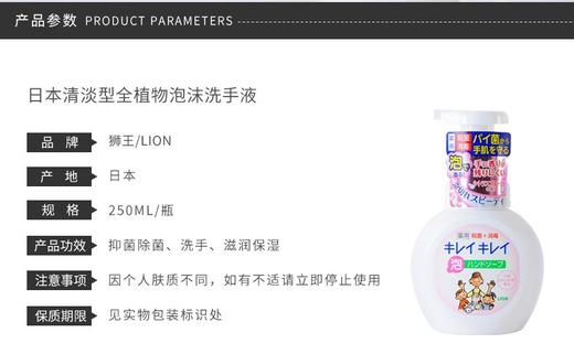 日本狮王lion全植物泡沫洗手液清淡型250ML 全植物泡沫洗手液果香型250ML 商品图1