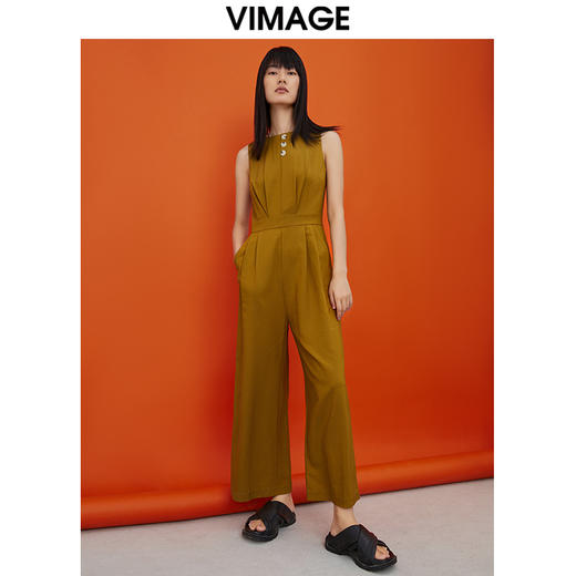 VIMAGE纬漫纪新款气质通勤时尚百搭无袖高腰阔腿连体裤女V1307918 商品图1
