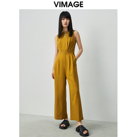VIMAGE纬漫纪新款气质通勤时尚百搭无袖高腰阔腿连体裤女V1307918 商品图6