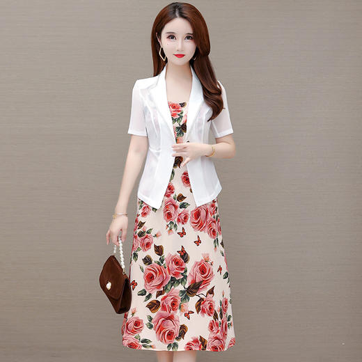 YWE EA233印花裙套装时尚休闲气质通勤雪纺衫套装 商品图3