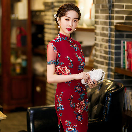 STFS-B2001修身旗袍中国风立领时尚刺绣旗袍 商品图1