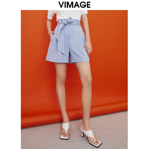 VIMAGE纬漫纪夏季高腰雪纺短裤宽松轻薄通勤阔脚西装短裤裤子V1505114 商品图0