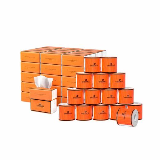 植护气垫纸巾悦色橙抽纸20包整箱+有芯卷纸16卷   餐巾纸抽纸家用实惠装原木卫生纸批大尺寸 抽纸和卷纸分开发 商品图7