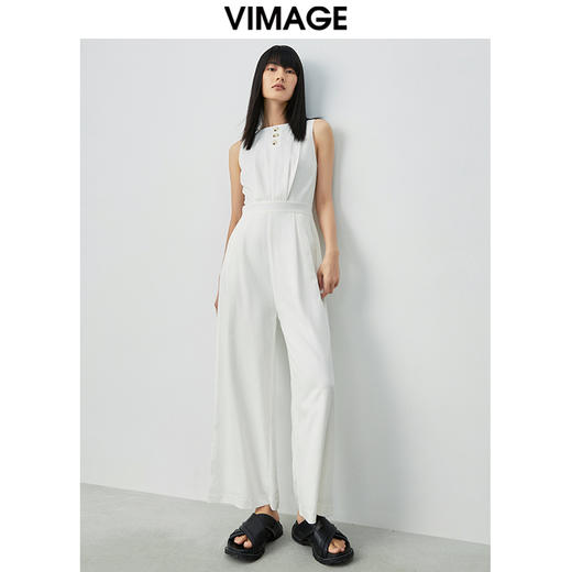 VIMAGE纬漫纪新款气质通勤时尚百搭无袖高腰阔腿连体裤女V1307918 商品图5