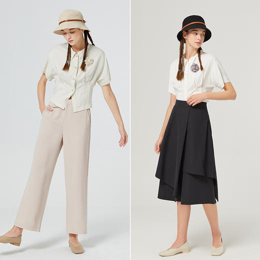 Famecoco范可儿短袖夏季女衬衫修身夏季新款洋气高端别致小衫F223BH011 商品图4