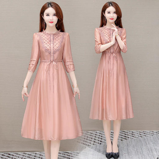 YWE ZXA209时尚天丝连衣裙七分袖气质优雅大码a字裙 商品图1