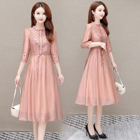 YWE ZXA209时尚天丝连衣裙七分袖气质优雅大码a字裙