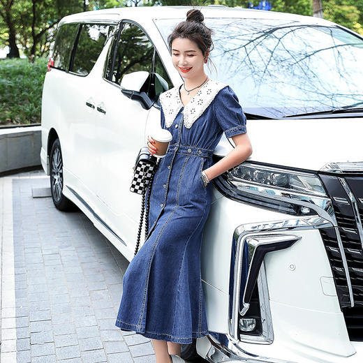 HR  WQ81769法式小众设计高级感短袖牛仔连衣裙 商品图1