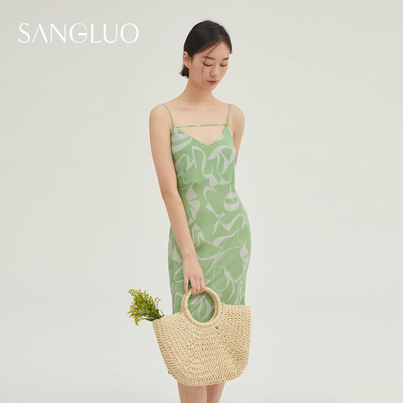 SANGLUO绿野仙踪真丝睡裙原创设计100%桑蚕丝吊带裙露营出游外穿