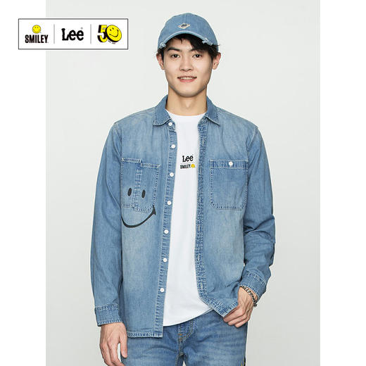 【Smiley®联名】Lee22春夏新品舒适浅蓝男长袖牛仔衬衫LMT001564 商品图0
