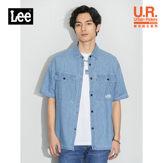 Lee商场同款22春夏新品舒适浅蓝男短袖牛仔衬衫LMT0015036VC-503 商品图0