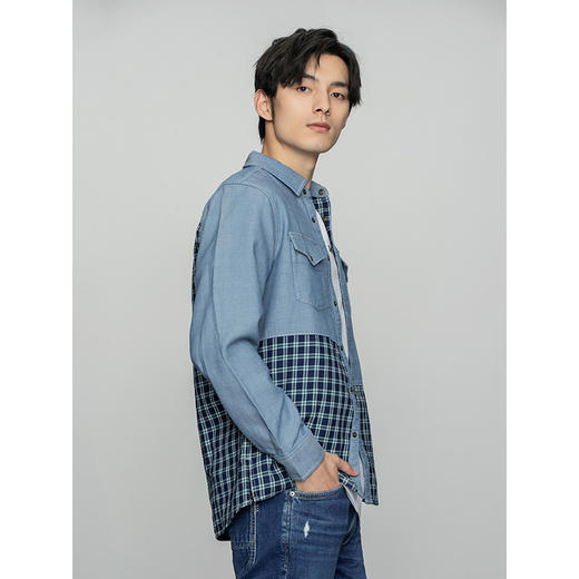 Lee商场同款22春季新品101+舒适浅蓝拼接男衬衫LMT001519100-562 商品图3