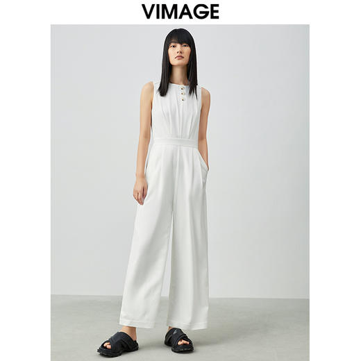 VIMAGE纬漫纪新款气质通勤时尚百搭无袖高腰阔腿连体裤女V1307918 商品图0