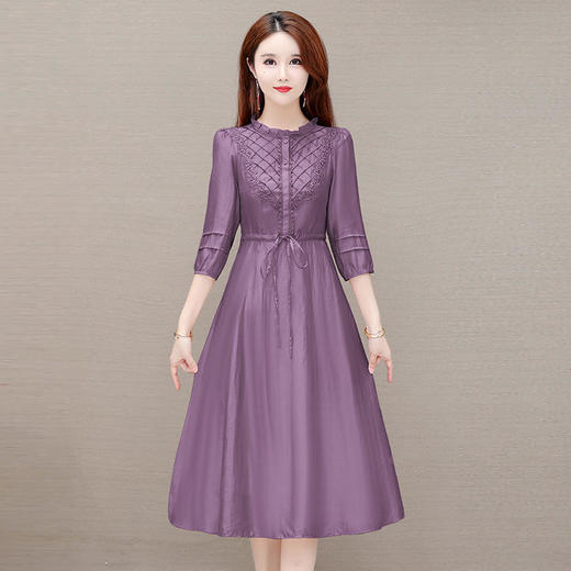 YWE ZXA209时尚天丝连衣裙七分袖气质优雅大码a字裙 商品图5