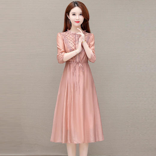 YWE ZXA209时尚天丝连衣裙七分袖气质优雅大码a字裙 商品图2