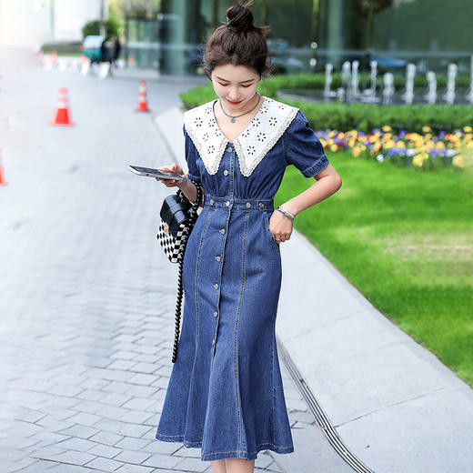 HR  WQ81769法式小众设计高级感短袖牛仔连衣裙 商品图2