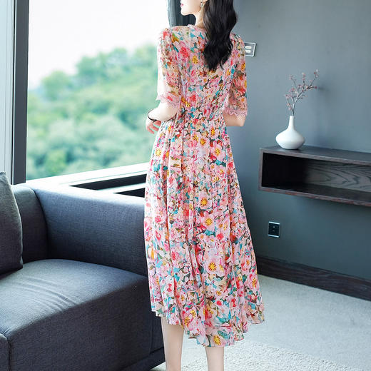 桑蚕丝碎花裙子系带收腰真丝连衣裙大摆长裙  WWM-69202 商品图2