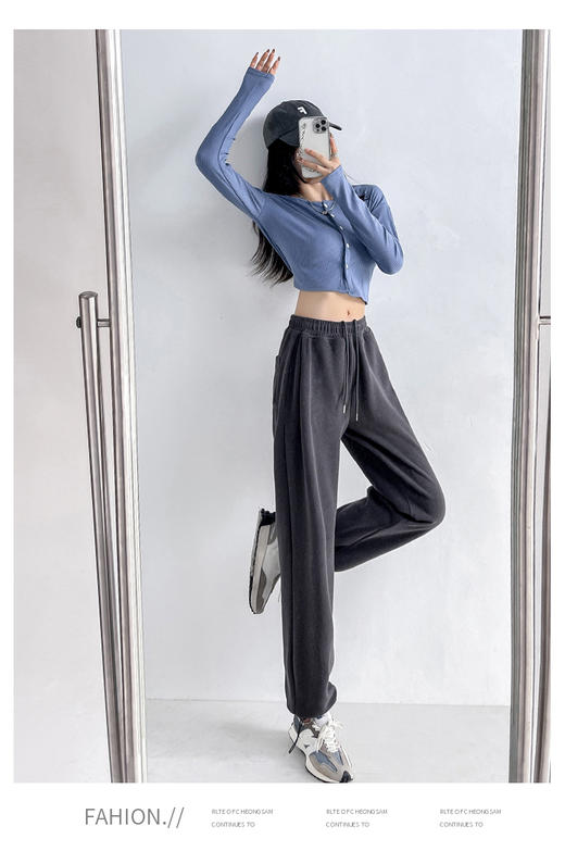 【耐穿实穿质量杠杠】两穿抽绳直筒阔腿卫裤  显瘦显腿长 亲肤透气  免烫不粘毛   垂感好 可束脚可阔腿 商品图1