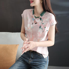 复古中国风，改良旗袍气质设计感小众新款碎花衬衫雪纺衫KQL-2084